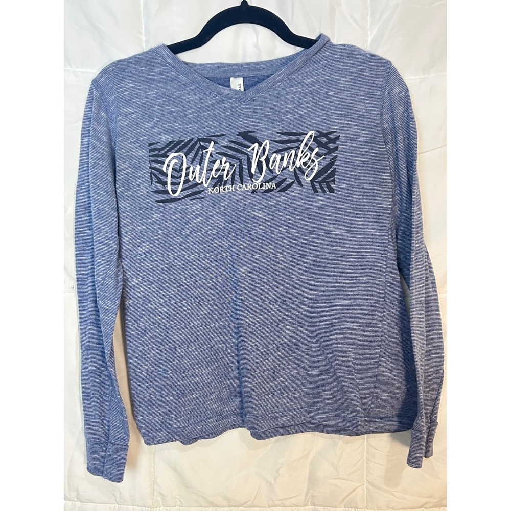 TEEMAX Outer‎ Banks North Carolina Graphic Long Sleeve V Neck T Shirt Size S